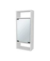 Pine Like Medicine Cabinet with Mirrored Door and Open Storage, White