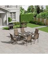Mondawe 72-inch x 42-inch Oval Powder Coated Cast Aluminum Outdoor Dining Table with Umbrella Hole