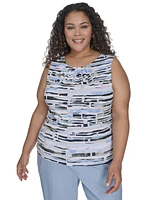 Calvin Klein Plus Size Pleated Print-Neck Top