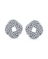 Bling Jewelry Set of 3 Twist Braided Crystal Love Knot Clip-On Earrings Rose Gold Plated
