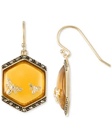 Amber & Marcasite Polygon Bee Drop Earrings in 18k Gold-Plated Sterling Silver