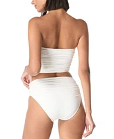 Carmen Marc Valvo Womens Flower Bandeau Crop Bikini Top Shirred Waist Bikini Bottoms