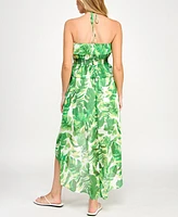 Bcx Juniors' Leaf-Print Ruffled Chiffon Dress
