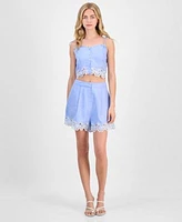 Astr The Label Womens Kiya Eyelet Trim Crop Top Kiya Eyelet Trim Shorts