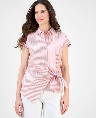 Nautica Jeans Women's Striped Cotton Side-Tie Blouse