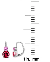 Lab Grown Ruby (3-1/5 ct. t.w.) & Lab Grown Pink Sapphire (5/8 ct. t.w.) Leverback Drop Earrings in Sterling Silver