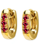 Lab Grown Ruby Three Stone Huggie Hoop Earrings (1/3 ct. t.w.) in 14k Gold-Plated Sterling Silver, 0.44"
