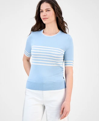 Nautica Jeans Women's Striped Button-Trim Short-Sleeve Sweater