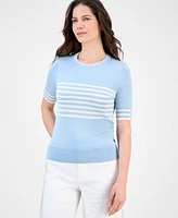 Nautica Jeans Women's Striped Button-Trim Short-Sleeve Sweater