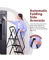 5 Step Lightweight Folding Ladder with Wide Anti-Slip Pedal and Safety Handle, Multi-Purpose Steel Step Ladder
