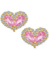 Lab Grown Pink Sapphire (1-1/5 ct. t.w.) & Lab Grown White Sapphire (1/4 ct. t.w.) Double Pear Heart Stud Earrings in 14k Gold-Plated Sterling Silver