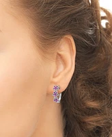 Lab Grown Pink Sapphire Flower Small Hoop Earrings (5/8 ct. t.w.) in Sterling Silver, 0.69"