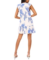 Msk Petite Printed Split-Neck Flutter-Sleeve Sheath Dress