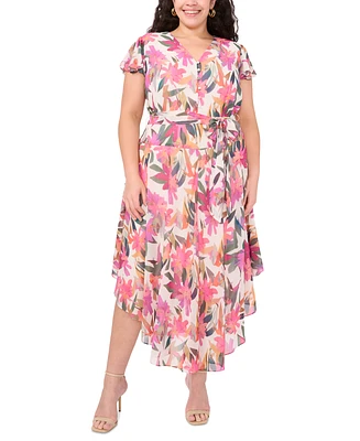 Vince Camuto Plus Printed Flutter-Sleeve Maxi Dress