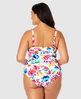 Anne Cole Plus Watercolor Paisley V-Wire One-Piece Swimsuit