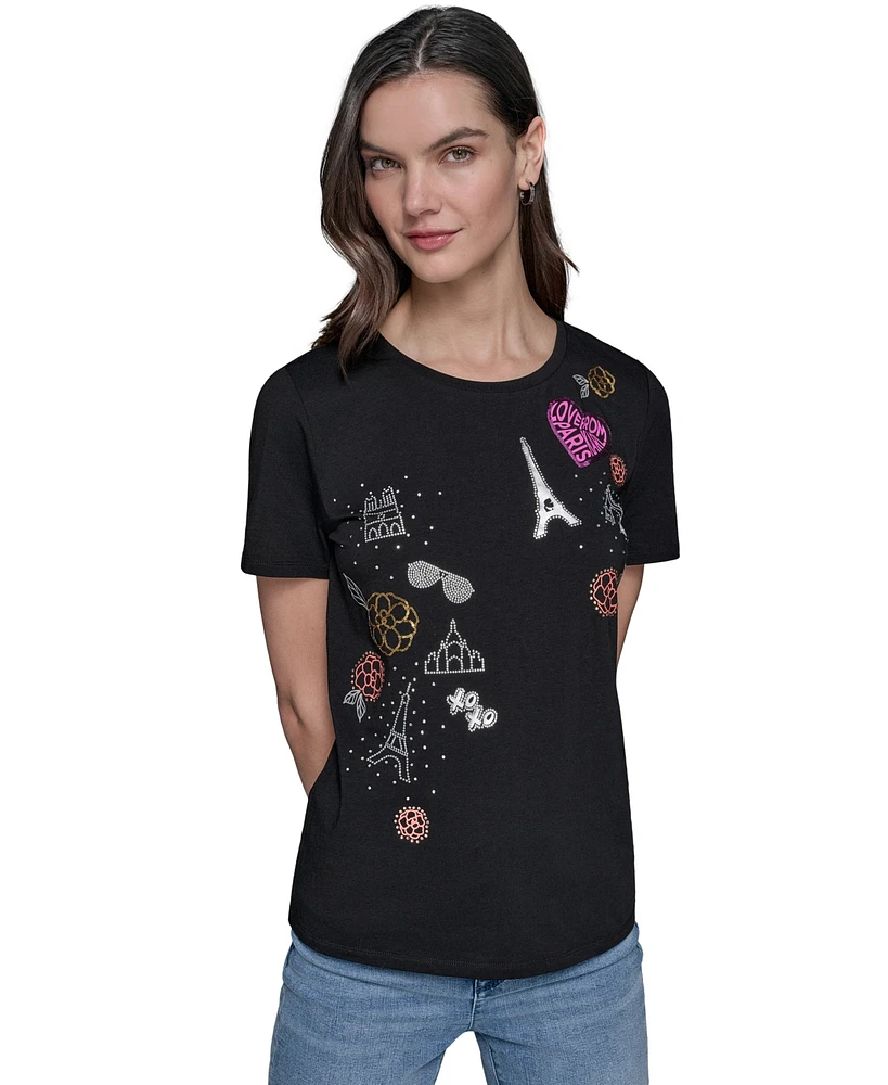 Karl Lagerfeld Paris Women's Embellished Graphic T-Shirt