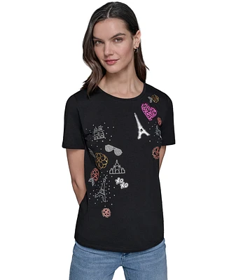 Karl Lagerfeld Paris Women's Embellished Graphic T-Shirt