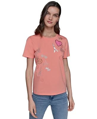 Karl Lagerfeld Paris Women's Embellished Graphic T-Shirt