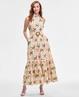 Taylor Women's Printed Taffeta-Belt Sleeveless Dress