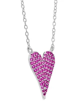 Lab Grown Pink Sapphire Pave Heart 18" Pendant Necklace (1/3 ct. t.w.) in Sterling Silver