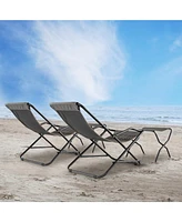 2 Pcs Patio Folding Rattan Sling Lounge Chair Ottoman Rocking Footrests Armrest