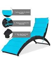 2PCS Folding Patio Rattan Lounge Chair Chaise Cushioned Portable Garden Lawn