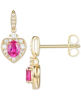 Lab Grown Ruby (5/8 ct. t.w.) & Lab Grown White Sapphire (1/3 ct. t.w.) Heart Halo Drop Earrings in 14k Gold-Plated Sterling Silver