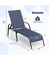 2 Pcs Patio Lounge Chair Chaise Adjustable Reclining Armrest