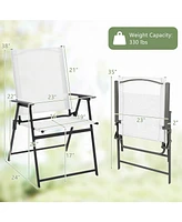 2 Pieces Patio Folding Chairs with Armrests for Deck Garden Yard