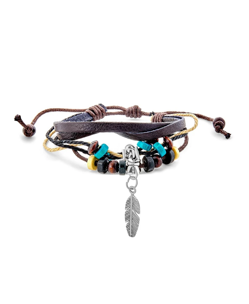 Bling Jewelry Boho Zen Leaf Triple Wrap Bracelet with Turquoise Beads and Feather Charm