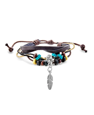 Bling Jewelry Boho Zen Leaf Triple Wrap Bracelet with Turquoise Beads and Feather Charm