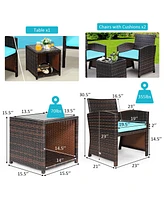 3PCS Patio Rattan Wicker Furniture Cushion Sofa Coffee Table