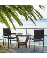 Set of 2 Outdoor Patio Pe Rattan Dining Chairs Armrest Stackable Garden