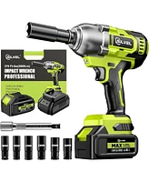Silvel Cordless Impact Wrench, Max 500N.m Brushless Gun 1/2 inch, 4.0Ah Battery, 6 Sockets