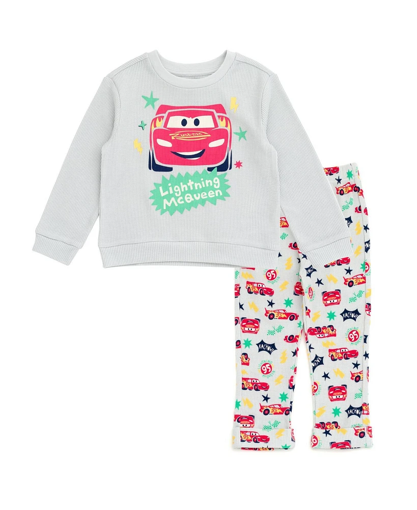 Cars Baby Boys Disney Mickey Mouse Lion King Winnie the Pooh Waffle Knit Drop Shoulder Sweatshirt and Jogger Pants Set
