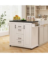 Rolling Kitchen Island Cart on Wheels with Storage Cabinets