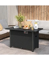 50000 Btu ropane Gas Fire Pit Table with Wind Guard and Glass Rocks