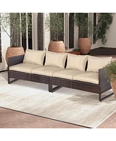 2PCS Patio Conversation Set Sectional Sofa Furniture Cushioned Seat Garden