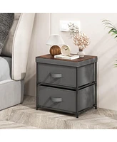 2-Drawer Nightstand with Fabric Bins and Pull Handles – Set of 2 Bedroom Storage Solutions