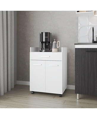 Burnside Kitchen Cart with 2 Doors and 1 Drawer, White