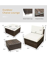 5PCS Patio Rattan Wicker Furniture Set Armless Sofa Ottoman Cushioned Garden