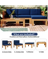 Mondawe Outdoor Wood 5-Piece Sectional Sofa Seating Group Set with Cushions