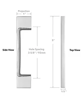 Cauldham 5 Pack Solid Kitchen Cabinet Pulls Handles (3-5/8" Hole Centers) - Modern Thin Profile Drawer/Door Hardware - Style M255 - Polished Chrome