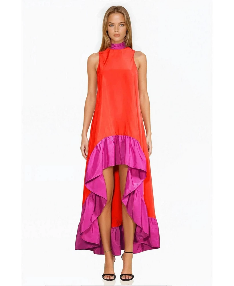 One33 Social Women's The Yolanda Fuchsia Orange High-Low Maxi Dress