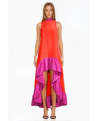 One33 Social Women's The Yolanda Fuchsia Orange High-Low Maxi Dress