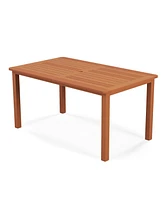 Patio Outdoor Solid Wood Dining Table with Umbrella Hole – Seats 6 for Backyard, Deck, or Garden