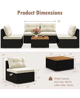 Gymax 5PCS Rattan Patio Conversation Sofa Set Outdoor Furniture Set w/ Cushions