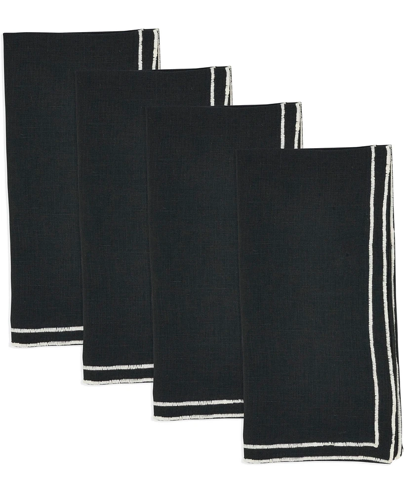 Saro Lifestyle Double Line Embroidered Linen Napkins, 20" x 20"