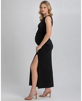 Pietro Brunelli Maternity Sleeveless Side-Ruched Blossom Maxi Split Dress