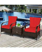 3 Pcs Patio Rattan Furniture Set Coffee Table & 2 Rattan Chair